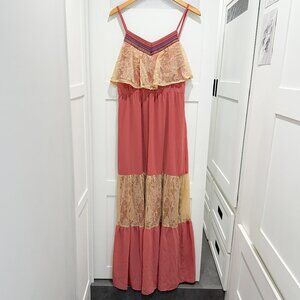 NWOT Flying Tomato Maxi Dress Dusty Rose Mauve Embroidered Lace Boho